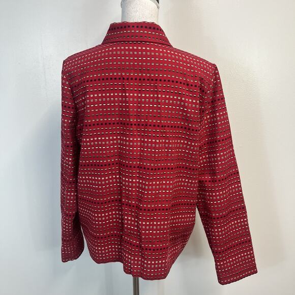 Christopher & Banks Red Black Jacket Size Medium Casual Career Button Front - Picture 8 of 9